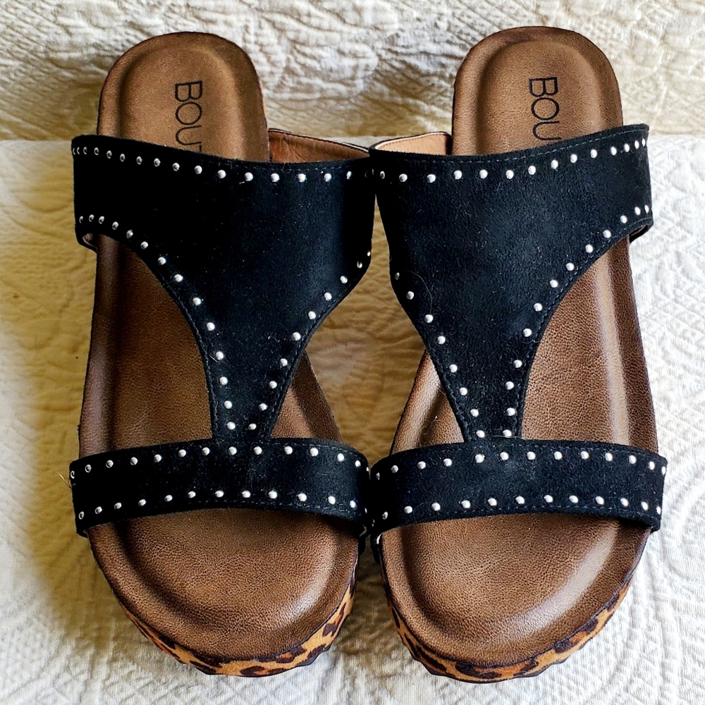 Boutique by Corkys Black & Leopard Wedge Sandal